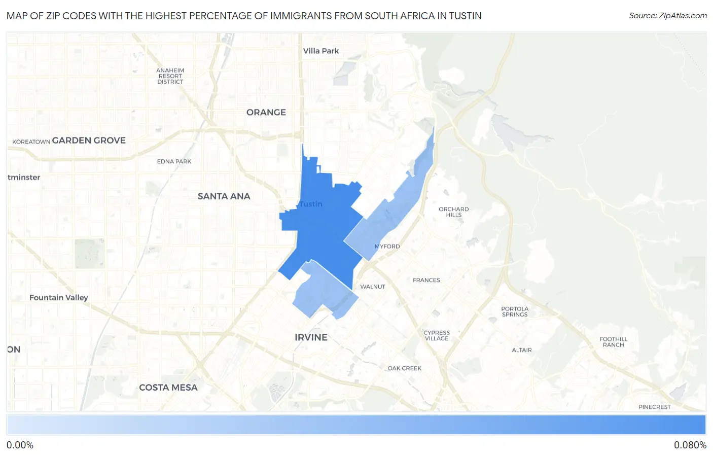 Zip Codes with the Highest Percentage of Immigrants from South Africa in Tustin Map