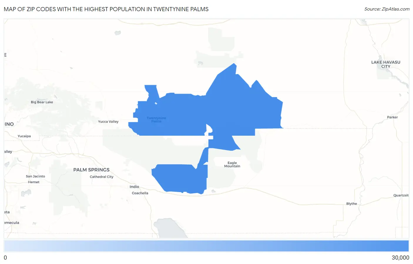 Zip Codes with the Highest Population in Twentynine Palms Map