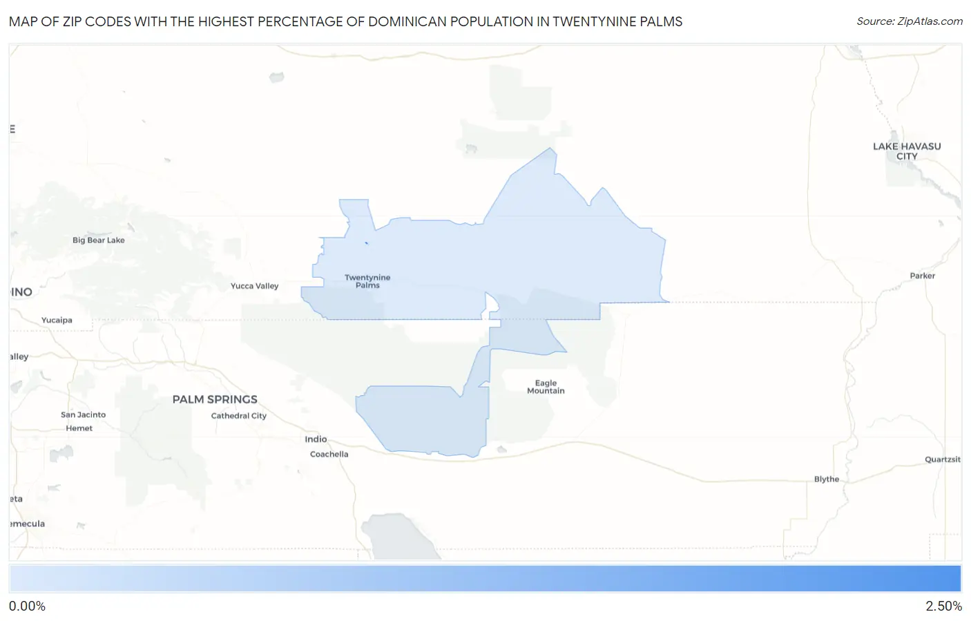 Zip Codes with the Highest Percentage of Dominican Population in Twentynine Palms Map