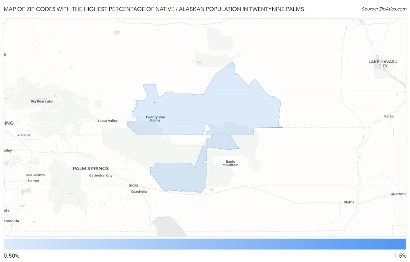 Zip Codes with the Highest Percentage of Native / Alaskan Population in Twentynine Palms Map