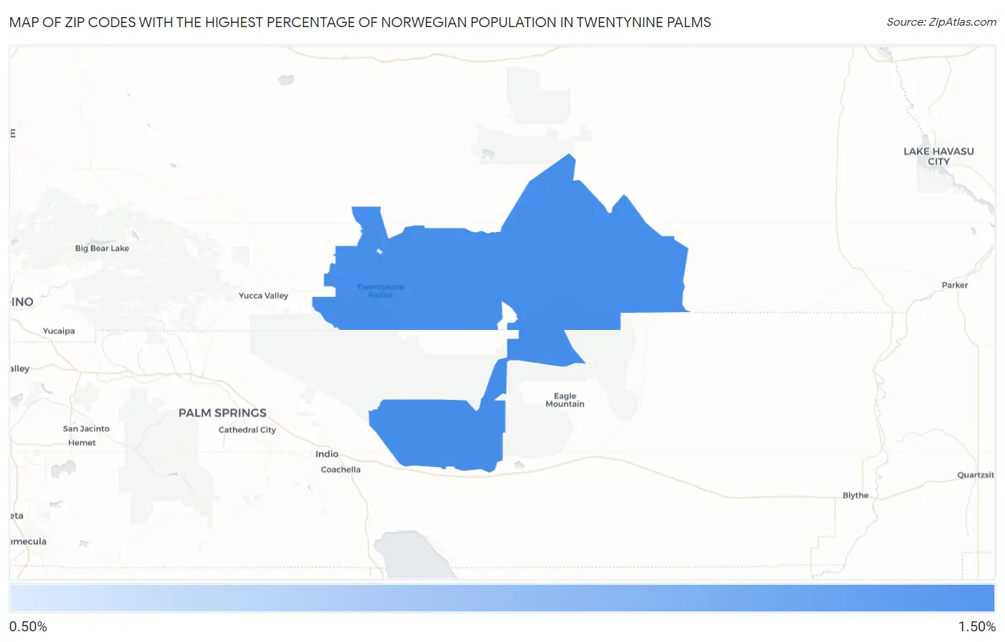 Zip Codes with the Highest Percentage of Norwegian Population in Twentynine Palms Map