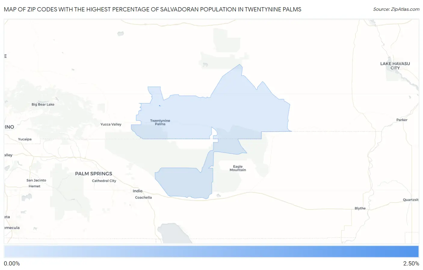 Zip Codes with the Highest Percentage of Salvadoran Population in Twentynine Palms Map