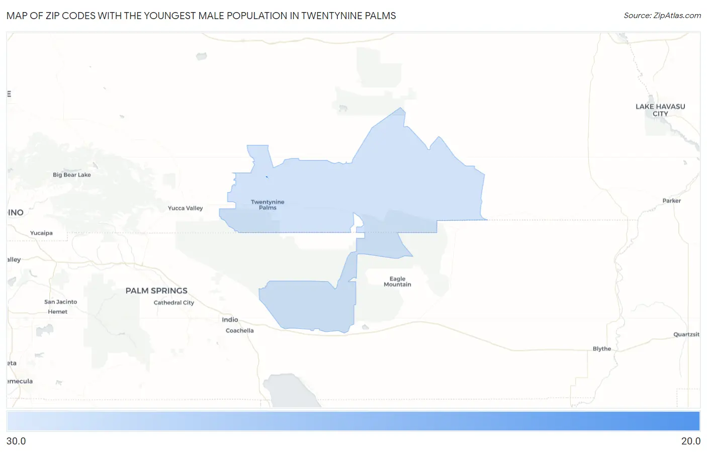 Zip Codes with the Youngest Male Population in Twentynine Palms Map