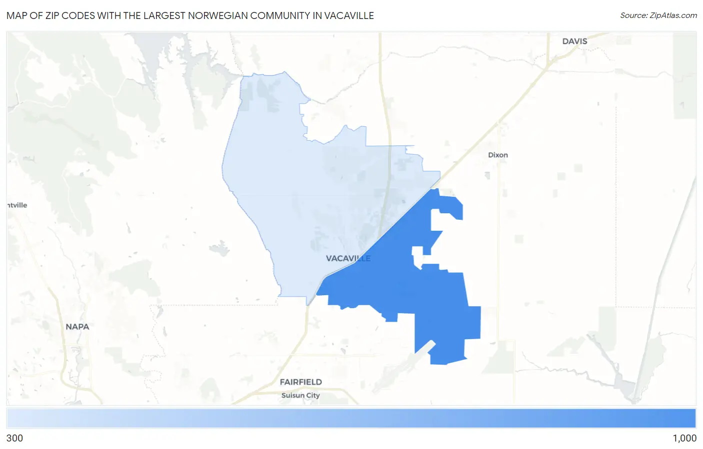 Zip Codes with the Largest Norwegian Community in Vacaville Map