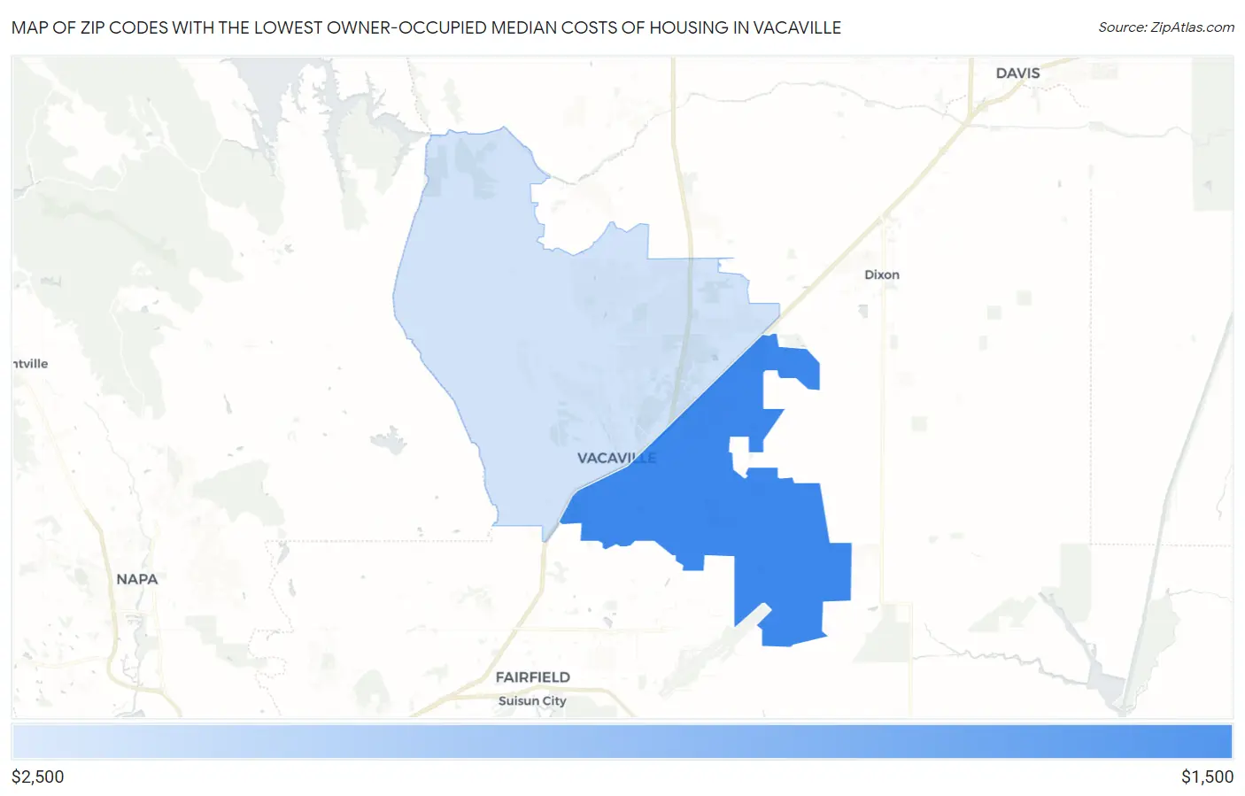 Zip Codes with the Lowest Owner-Occupied Median Costs of Housing in Vacaville Map