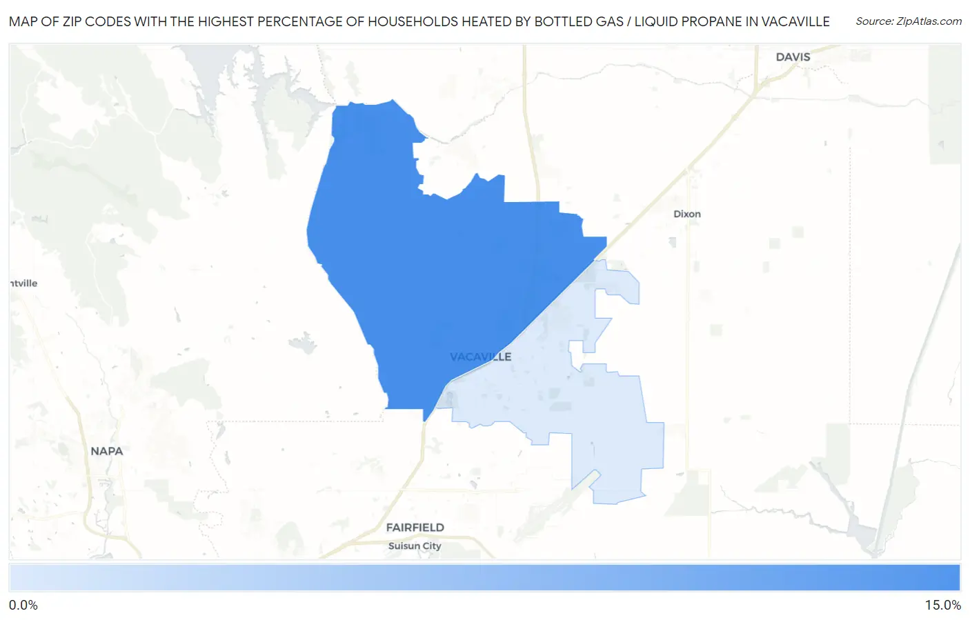 Zip Codes with the Highest Percentage of Households Heated by Bottled Gas / Liquid Propane in Vacaville Map