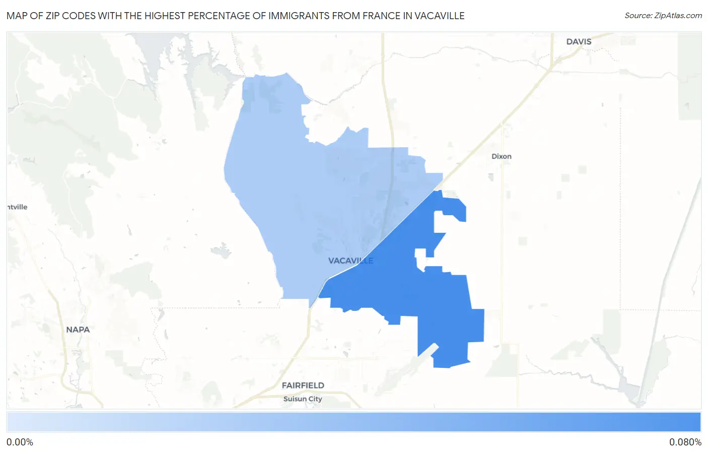 Zip Codes with the Highest Percentage of Immigrants from France in Vacaville Map