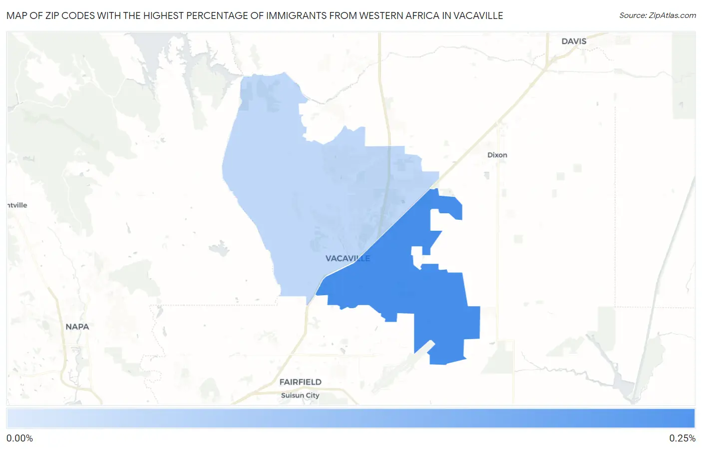 Zip Codes with the Highest Percentage of Immigrants from Western Africa in Vacaville Map