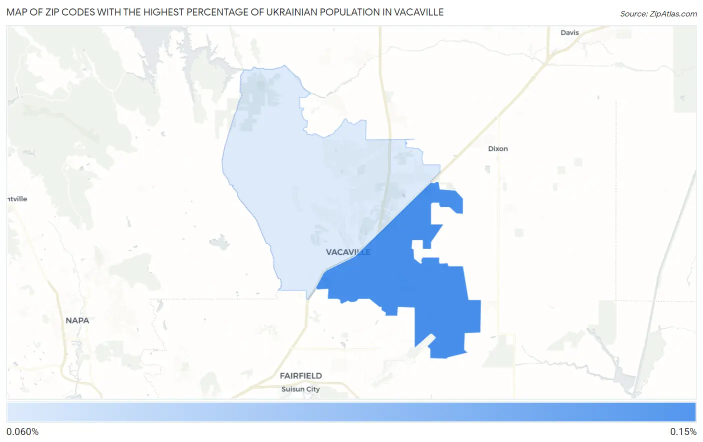 Zip Codes with the Highest Percentage of Ukrainian Population in Vacaville Map