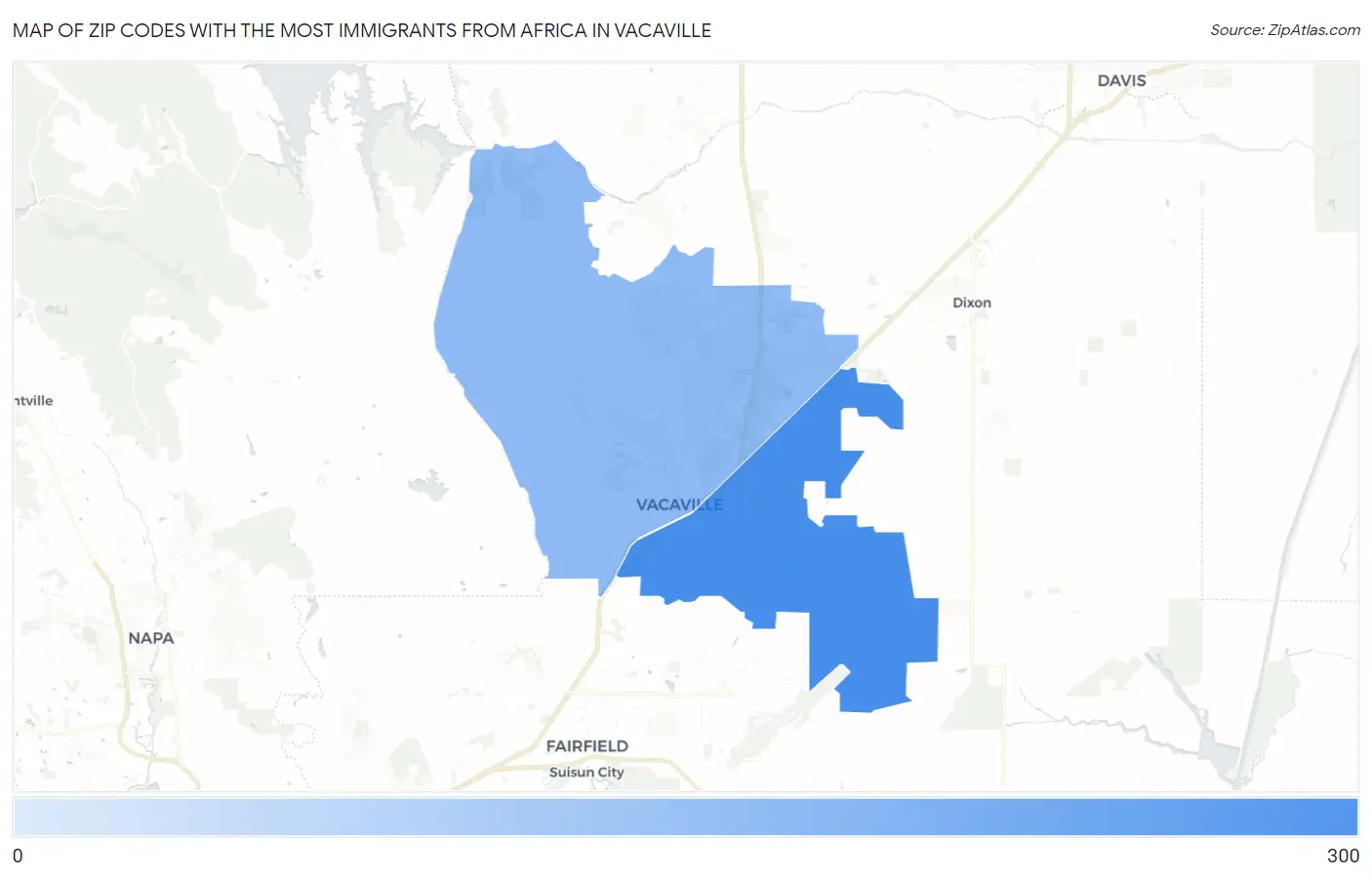 Zip Codes with the Most Immigrants from Africa in Vacaville Map