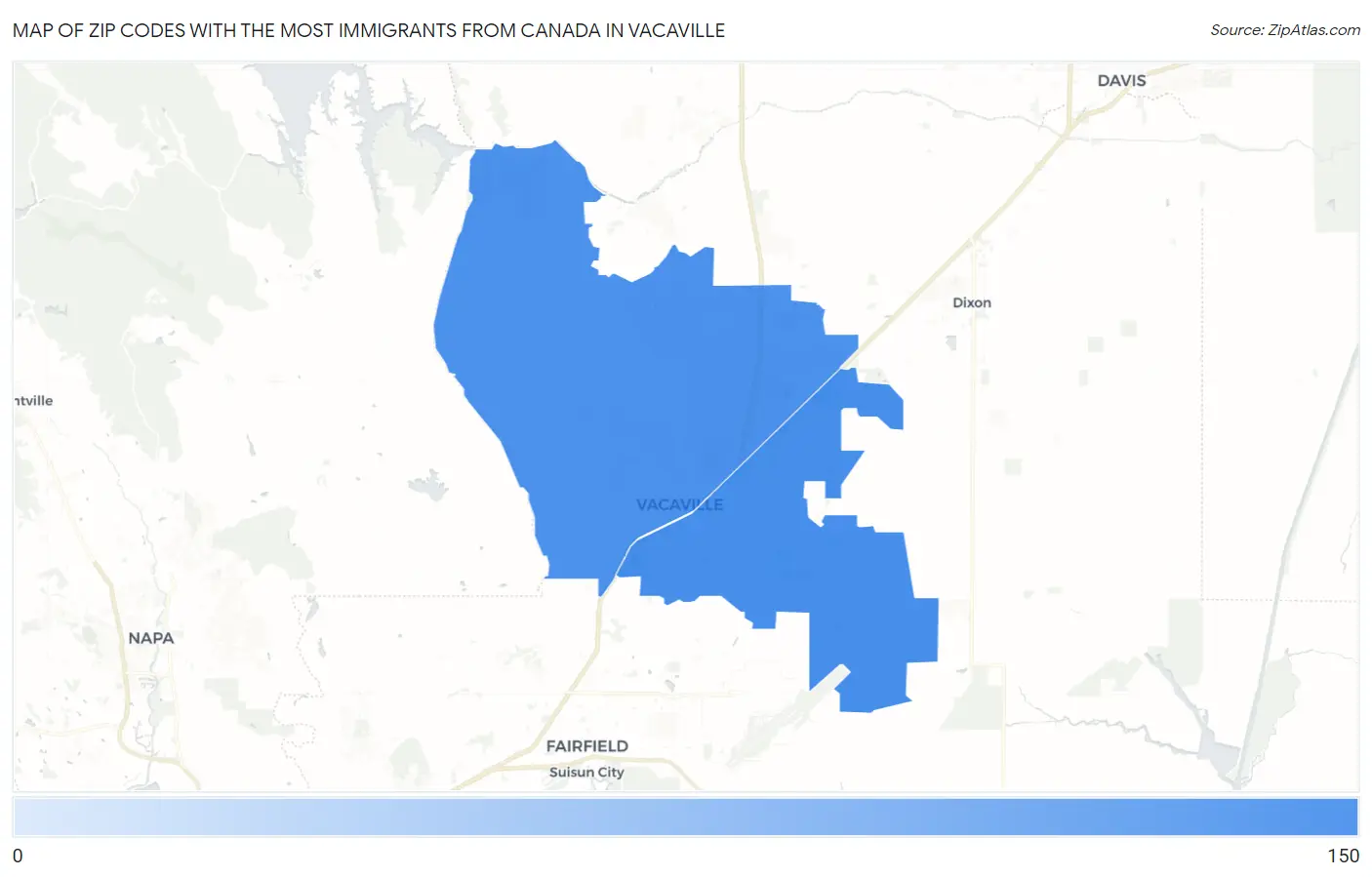 Zip Codes with the Most Immigrants from Canada in Vacaville Map