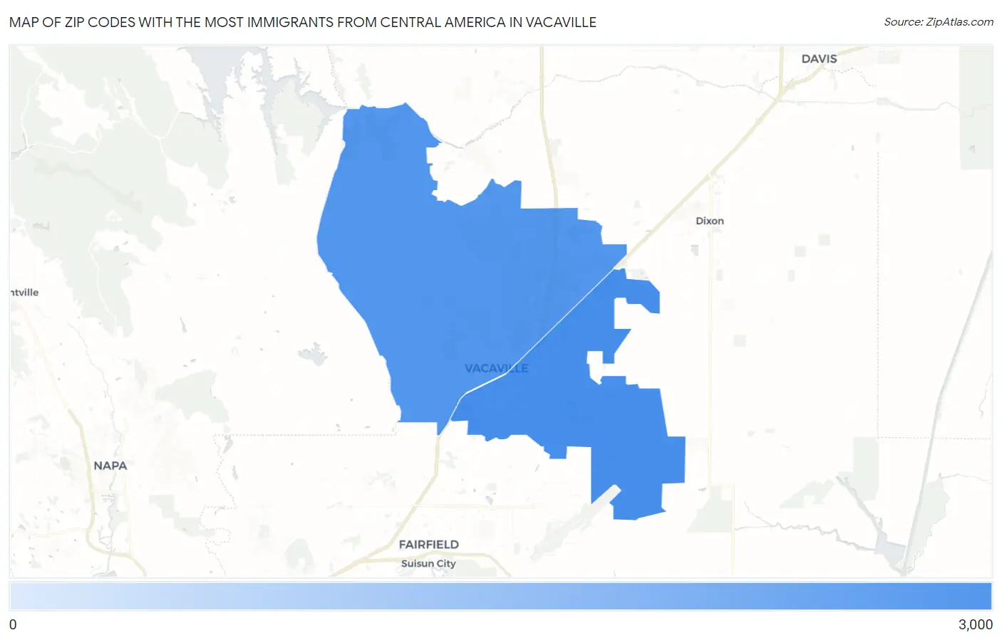 Zip Codes with the Most Immigrants from Central America in Vacaville Map
