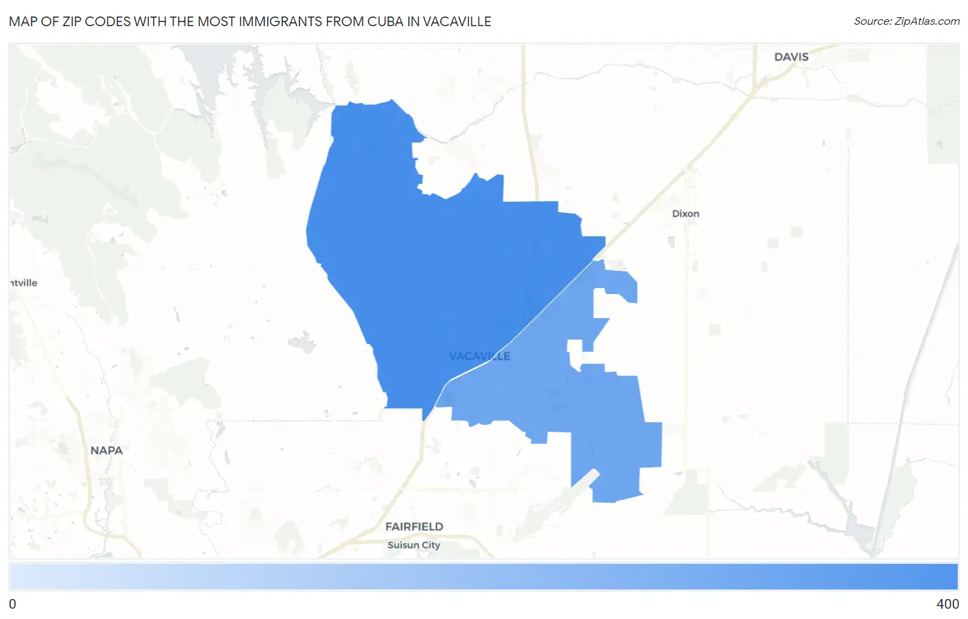 Zip Codes with the Most Immigrants from Cuba in Vacaville Map