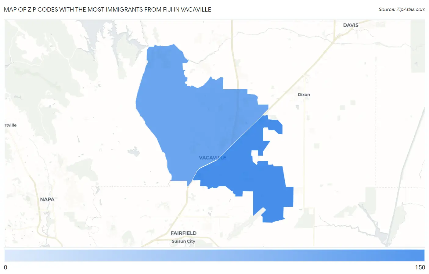Zip Codes with the Most Immigrants from Fiji in Vacaville Map