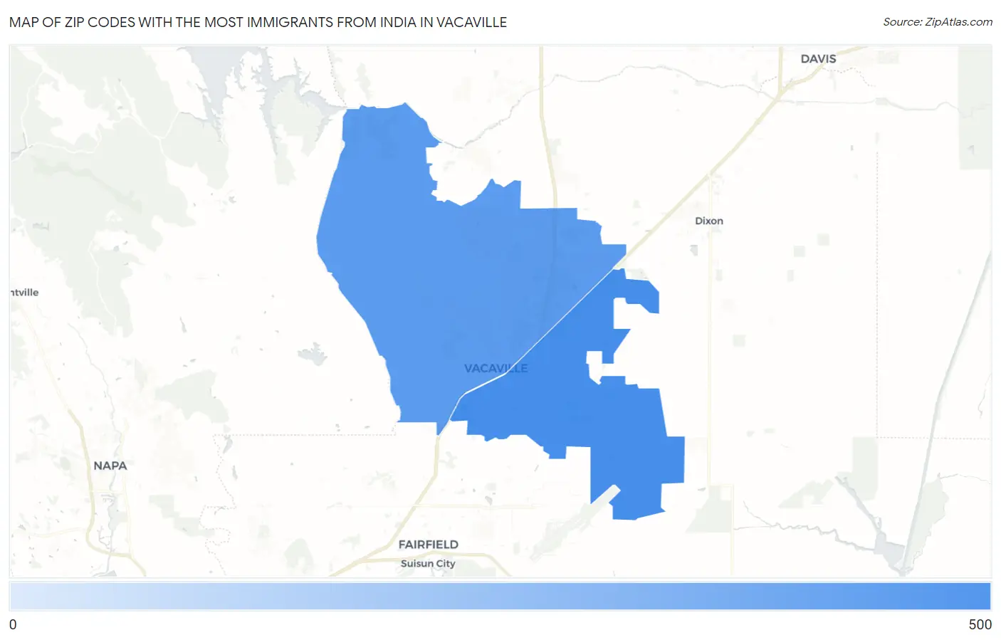 Zip Codes with the Most Immigrants from India in Vacaville Map