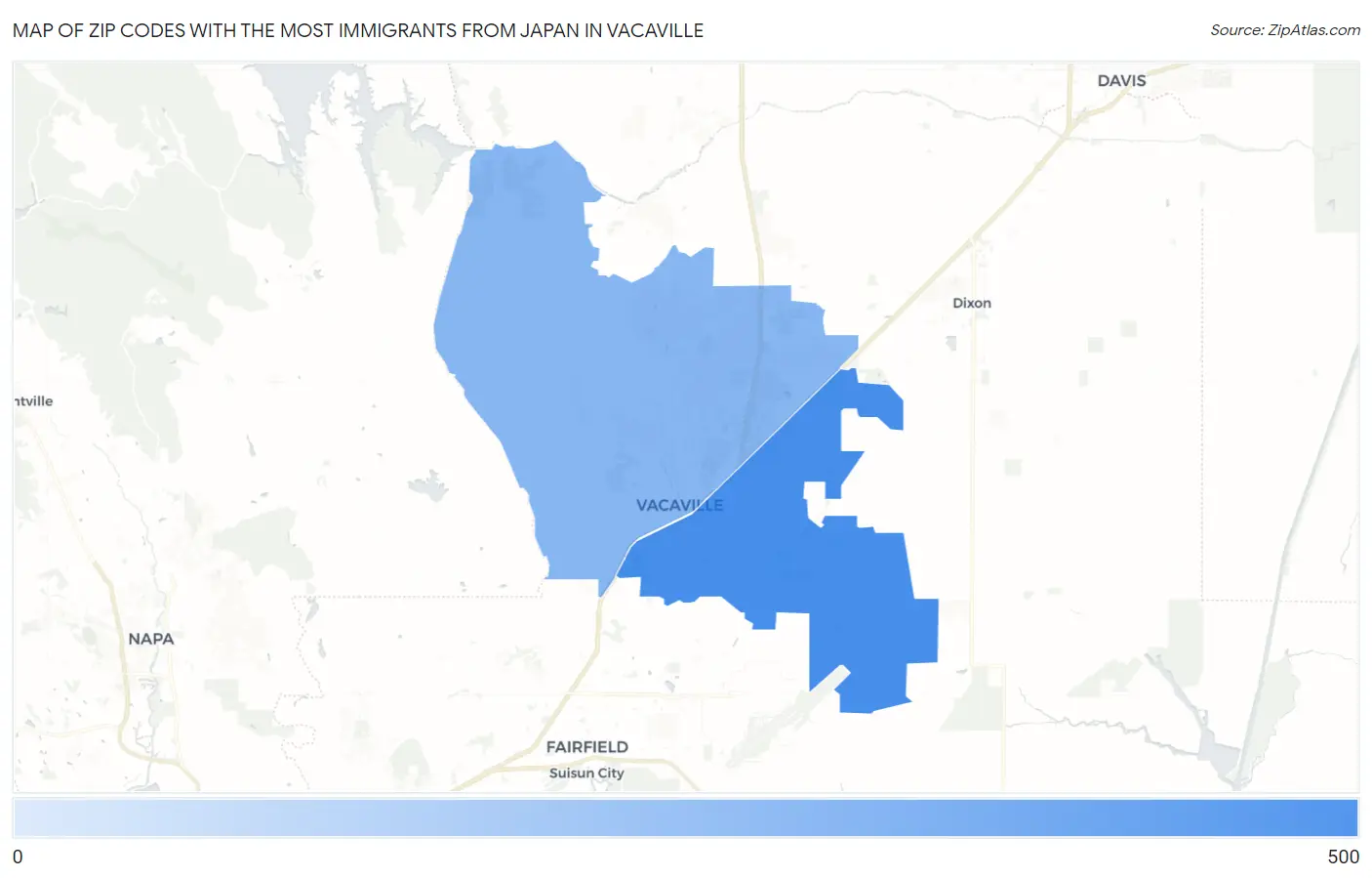 Zip Codes with the Most Immigrants from Japan in Vacaville Map