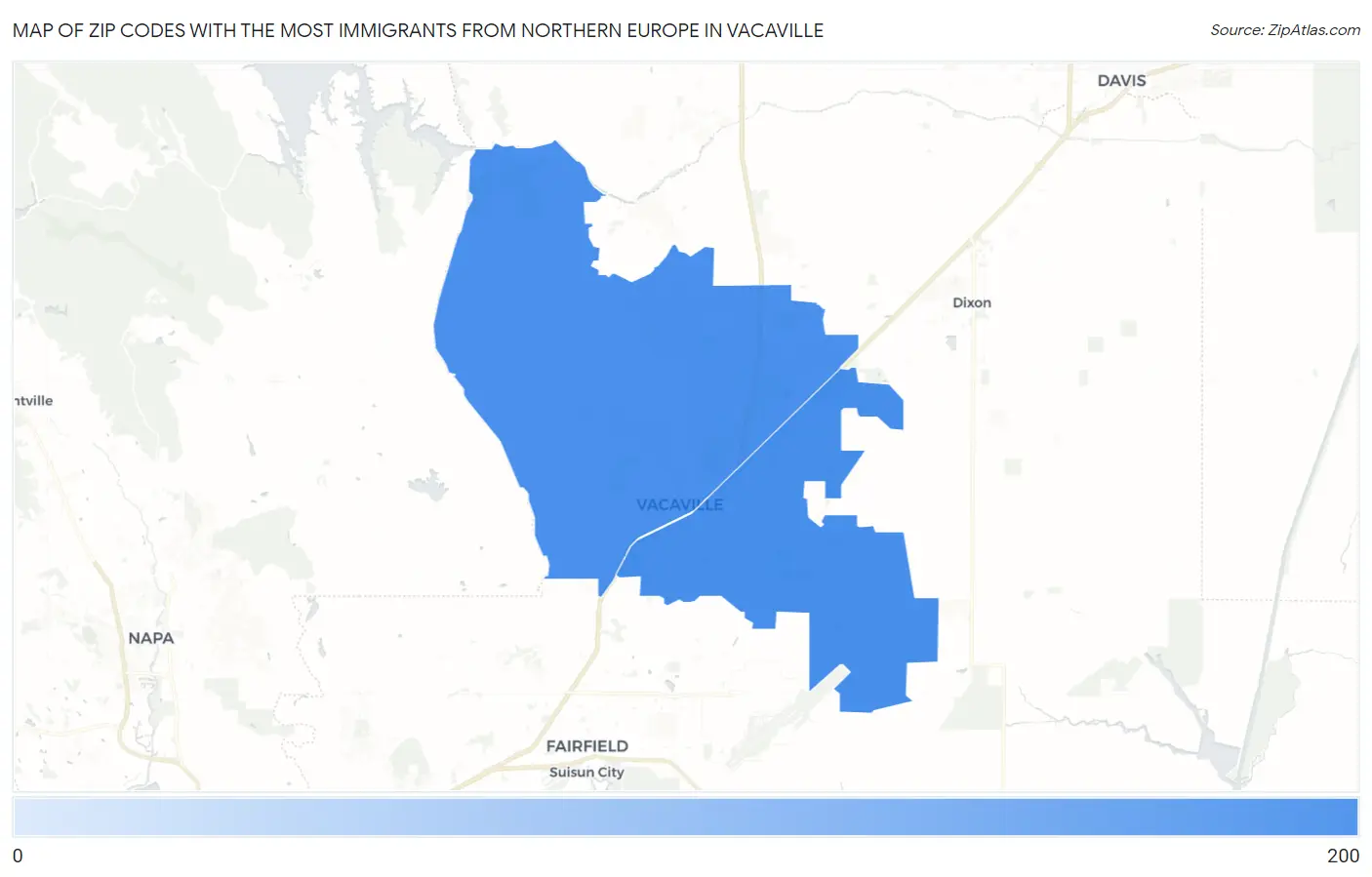 Zip Codes with the Most Immigrants from Northern Europe in Vacaville Map