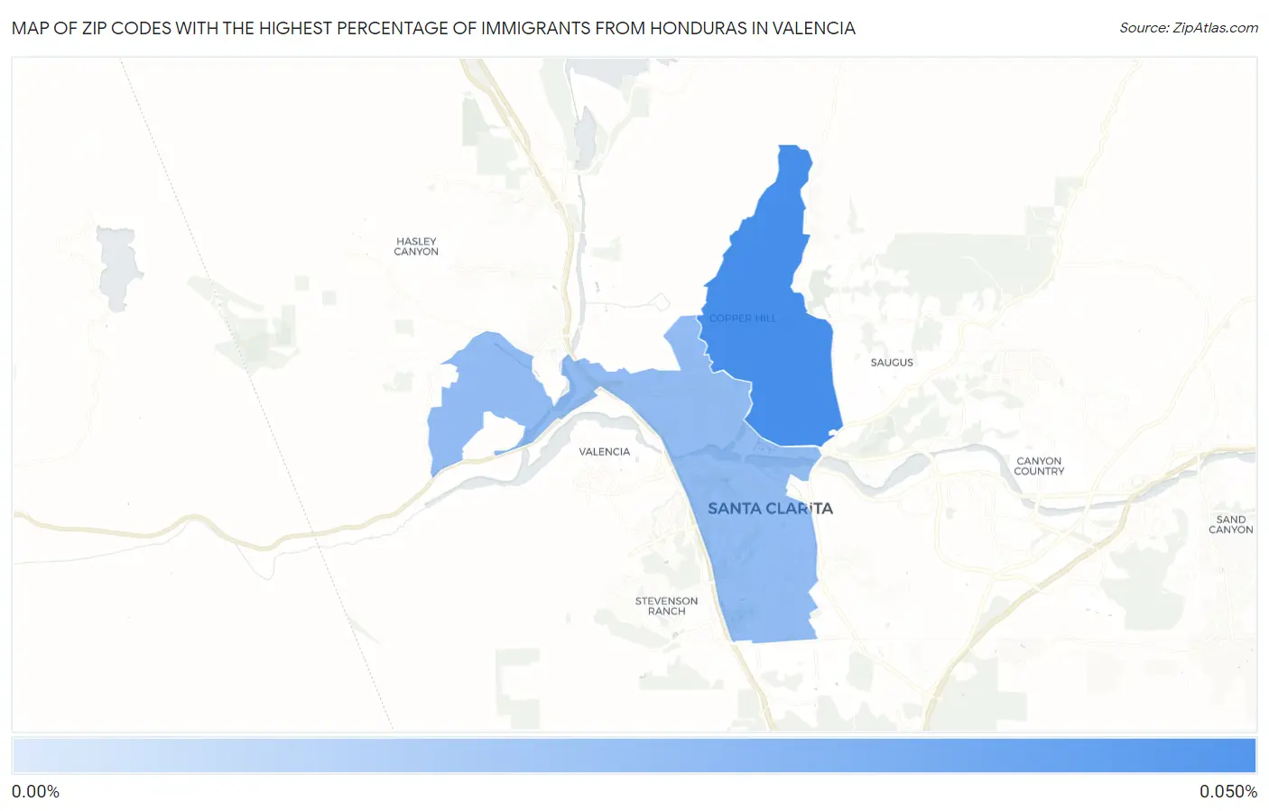 Zip Codes with the Highest Percentage of Immigrants from Honduras in Valencia Map