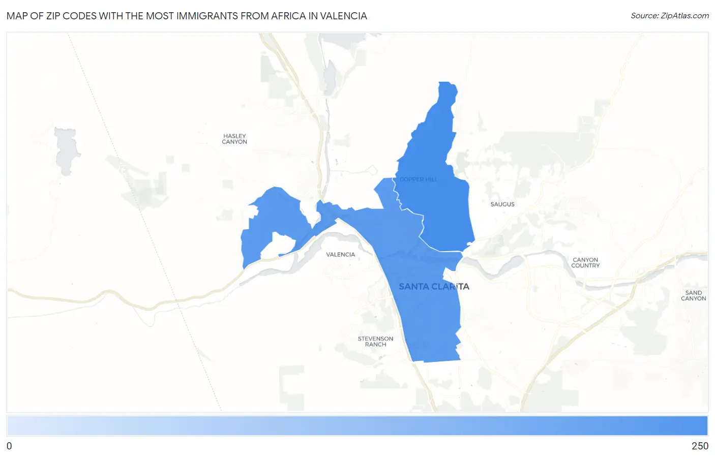 Zip Codes with the Most Immigrants from Africa in Valencia Map