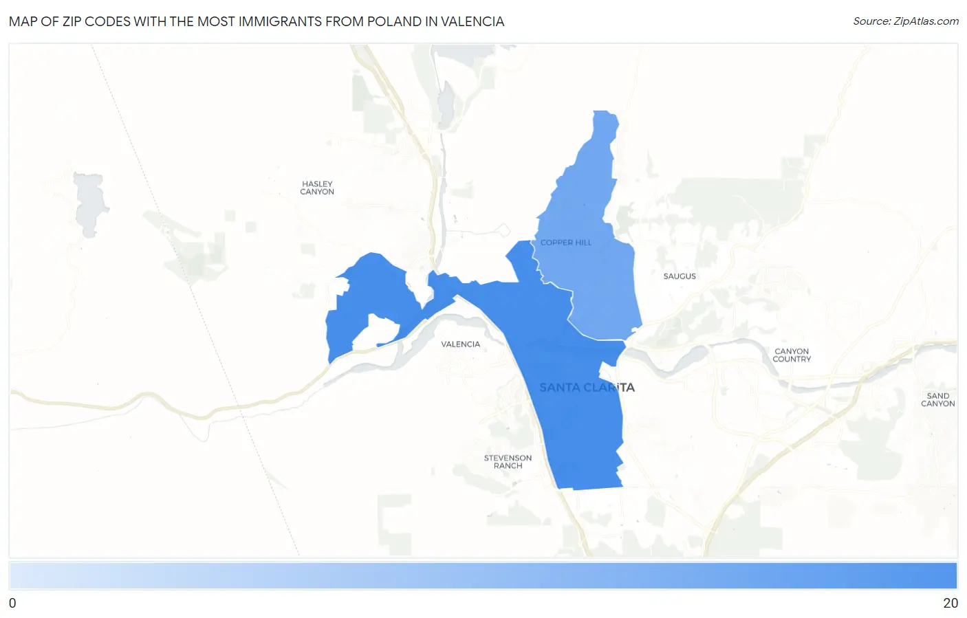 Zip Codes with the Most Immigrants from Poland in Valencia Map