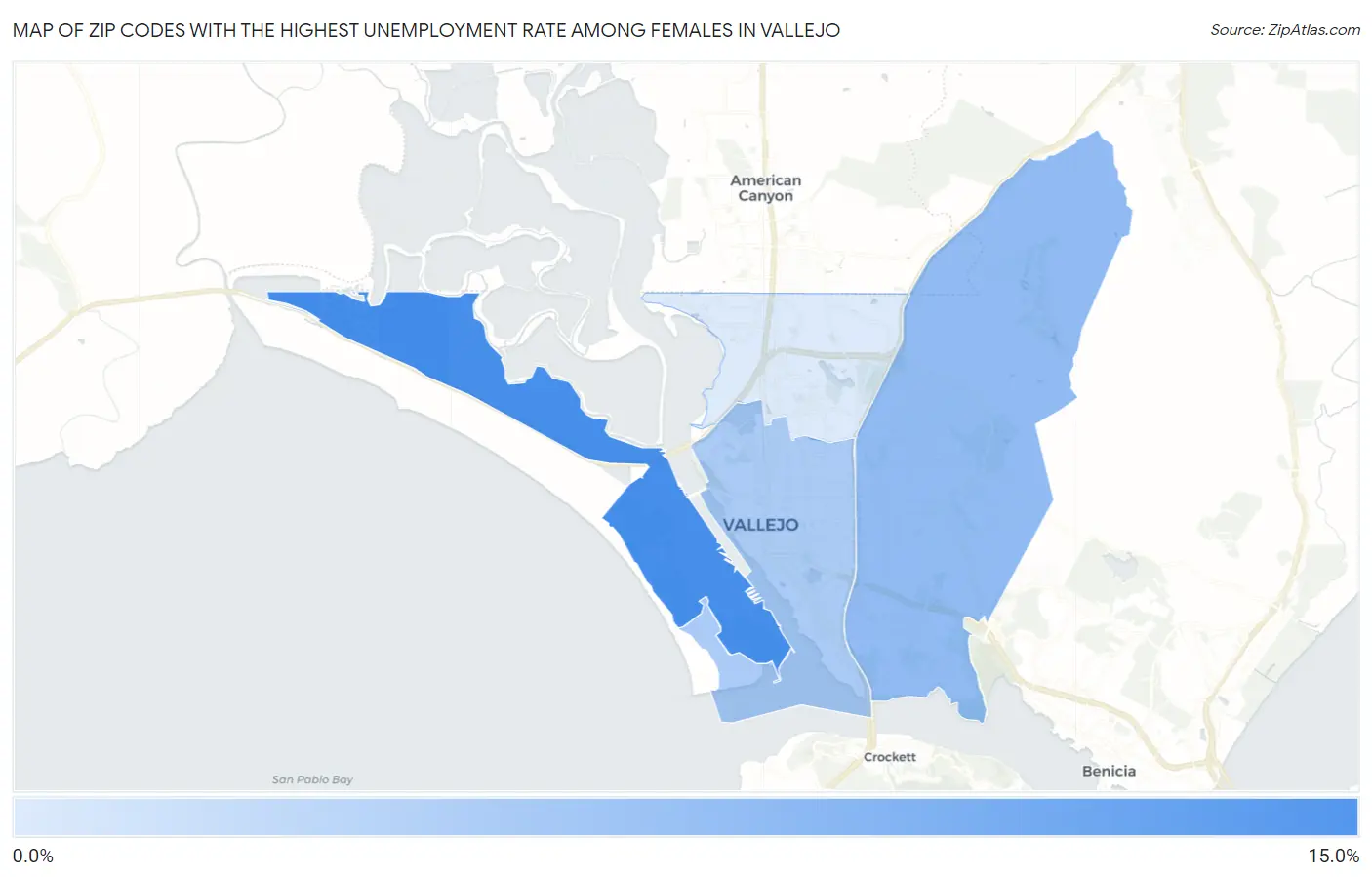 Zip Codes with the Highest Unemployment Rate Among Females in Vallejo Map