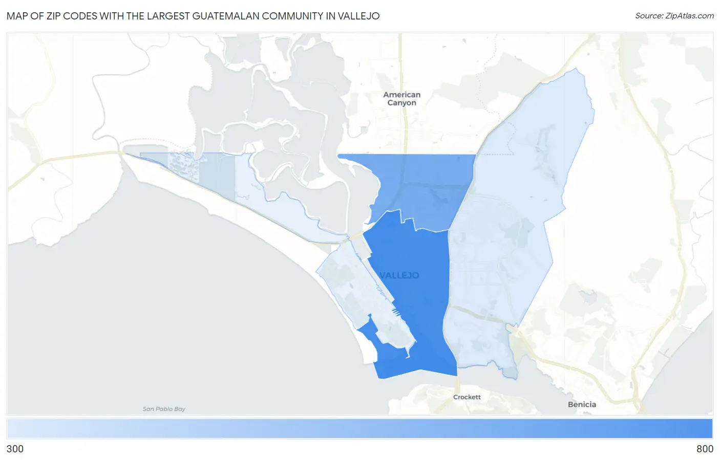 Zip Codes with the Largest Guatemalan Community in Vallejo Map