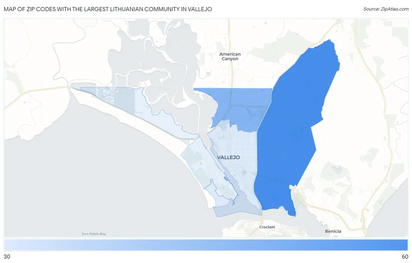 Zip Codes with the Largest Lithuanian Community in Vallejo Map