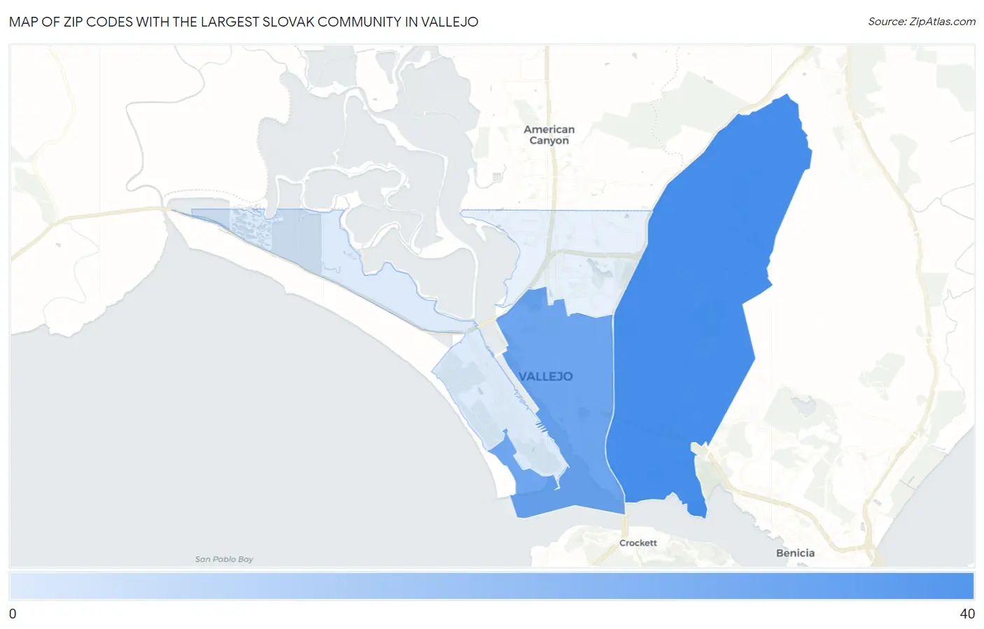 Zip Codes with the Largest Slovak Community in Vallejo Map