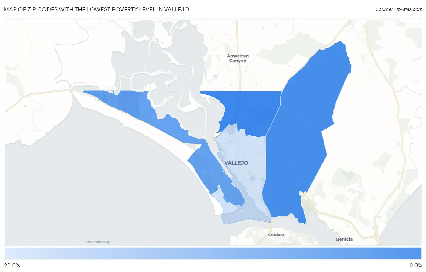 Zip Codes with the Lowest Poverty Level in Vallejo Map