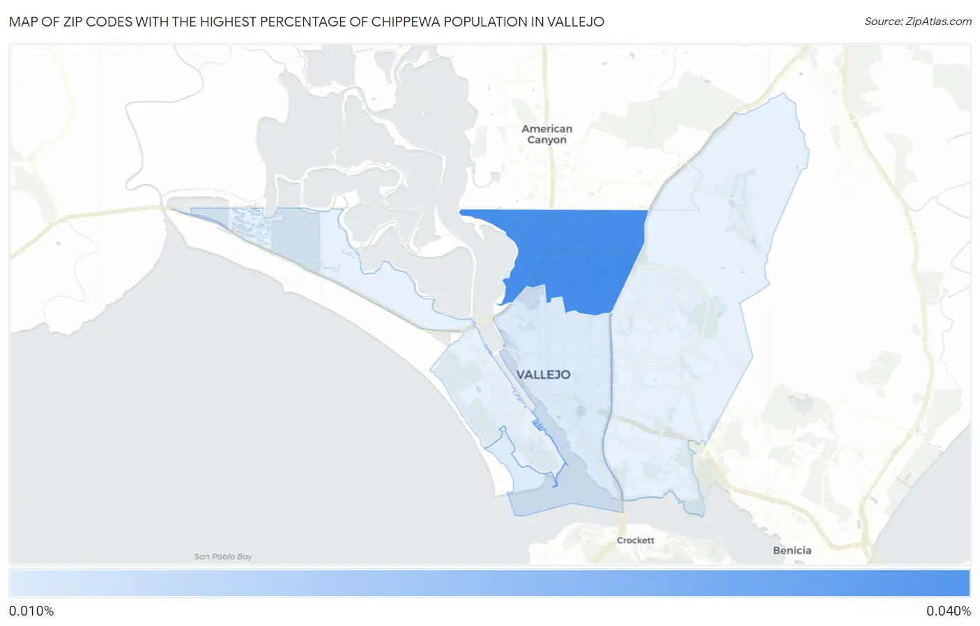 Zip Codes with the Highest Percentage of Chippewa Population in Vallejo Map