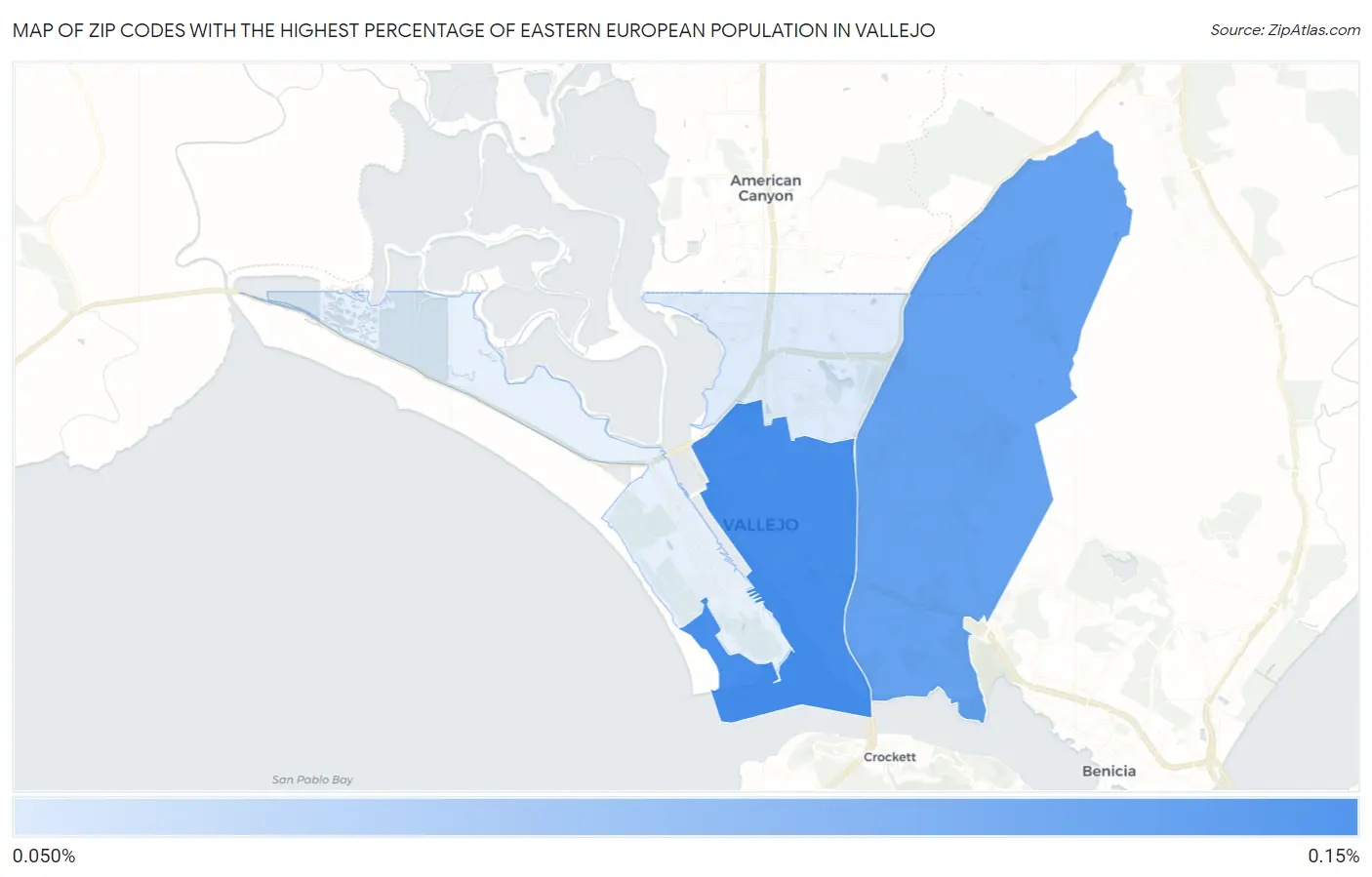 Zip Codes with the Highest Percentage of Eastern European Population in Vallejo Map