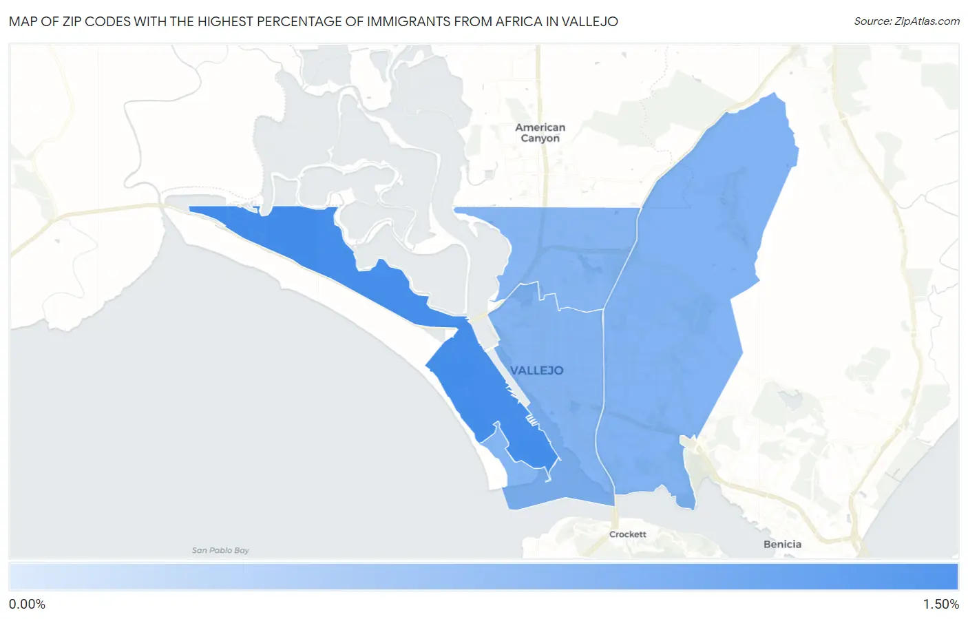 Zip Codes with the Highest Percentage of Immigrants from Africa in Vallejo Map