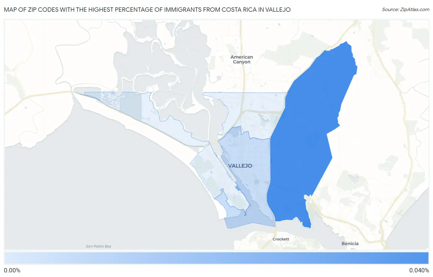 Zip Codes with the Highest Percentage of Immigrants from Costa Rica in Vallejo Map