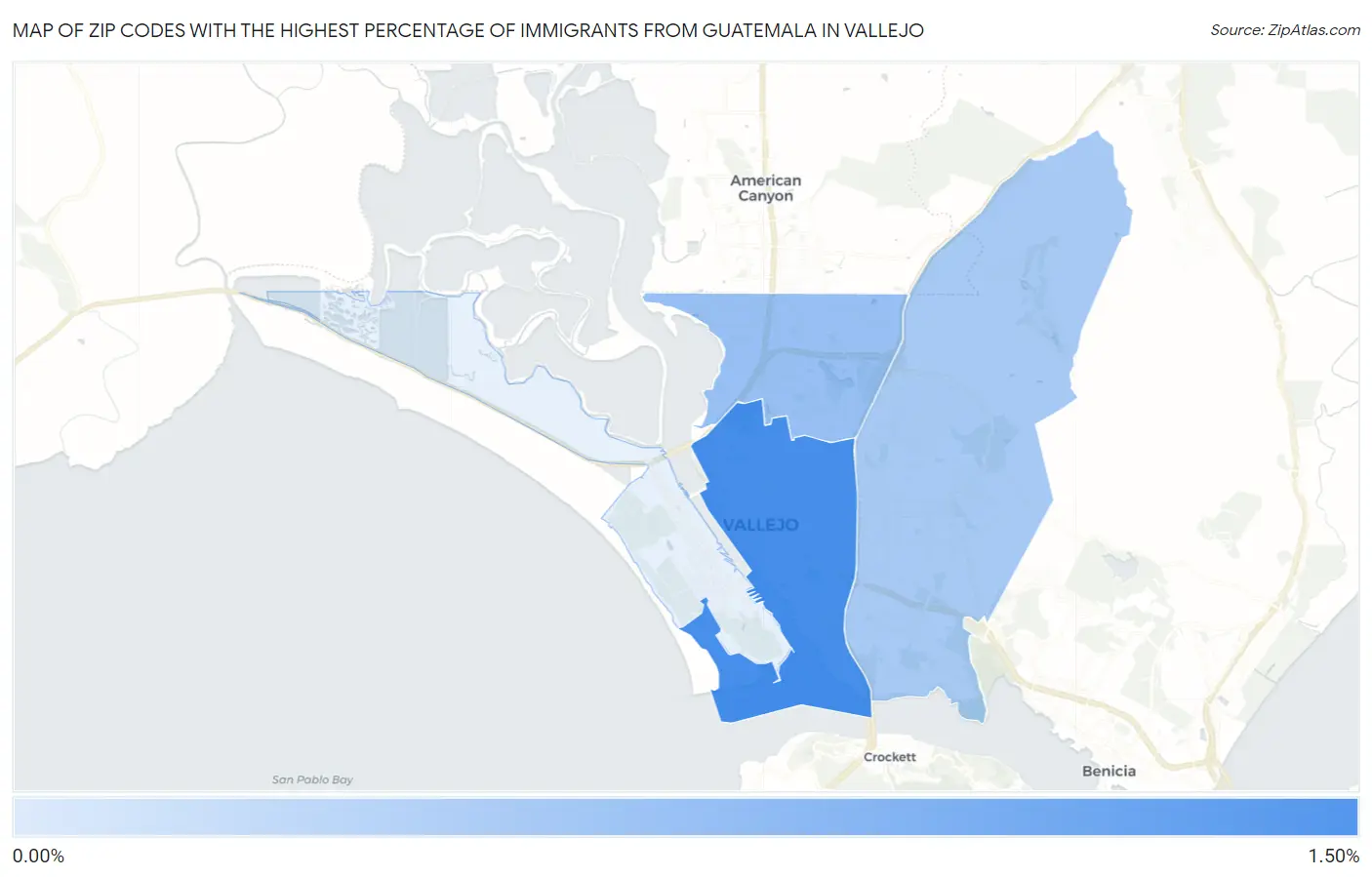 Zip Codes with the Highest Percentage of Immigrants from Guatemala in Vallejo Map