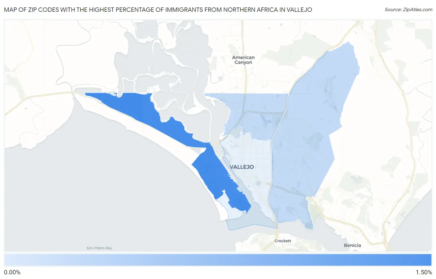 Zip Codes with the Highest Percentage of Immigrants from Northern Africa in Vallejo Map
