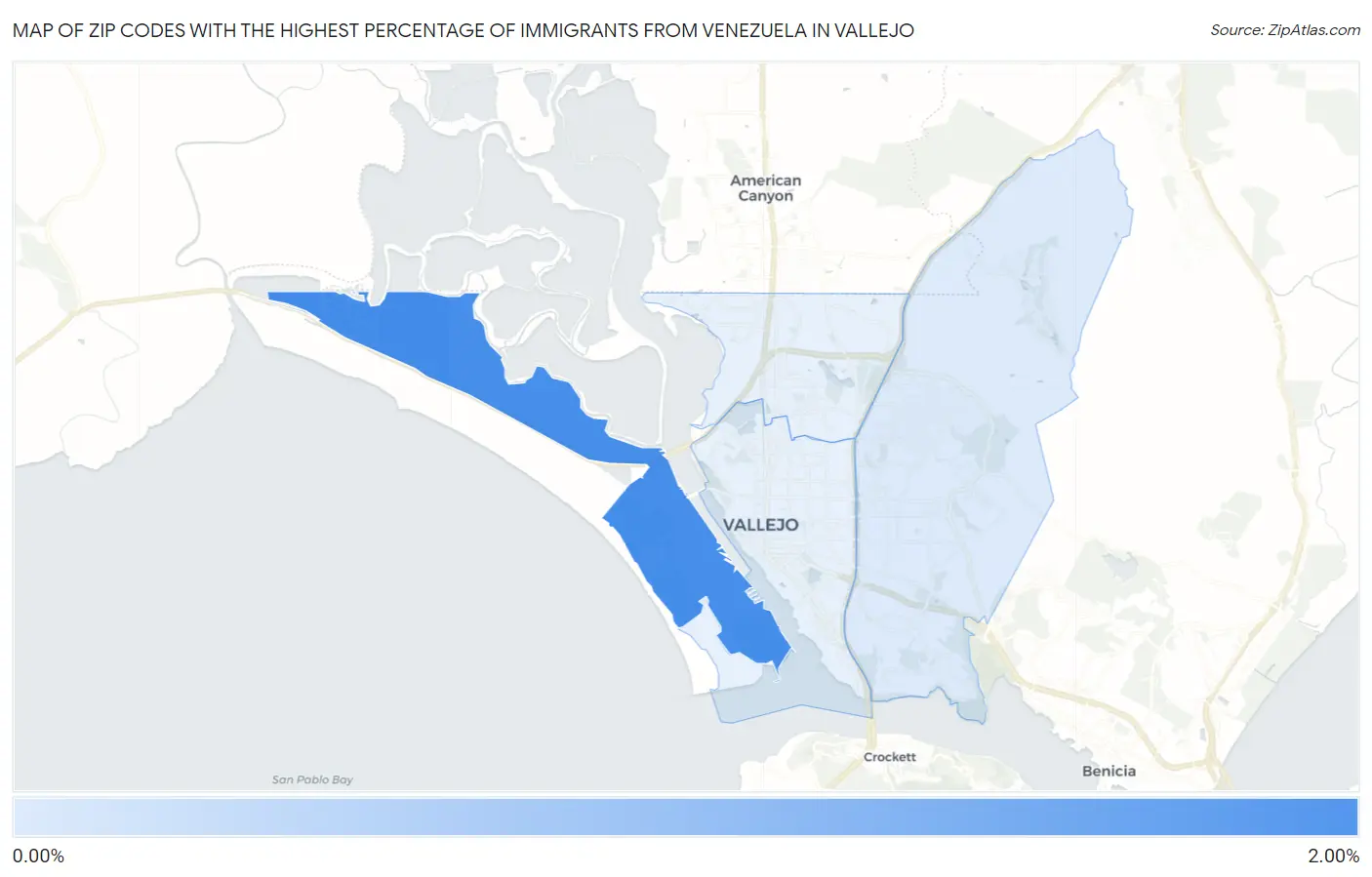 Zip Codes with the Highest Percentage of Immigrants from Venezuela in Vallejo Map