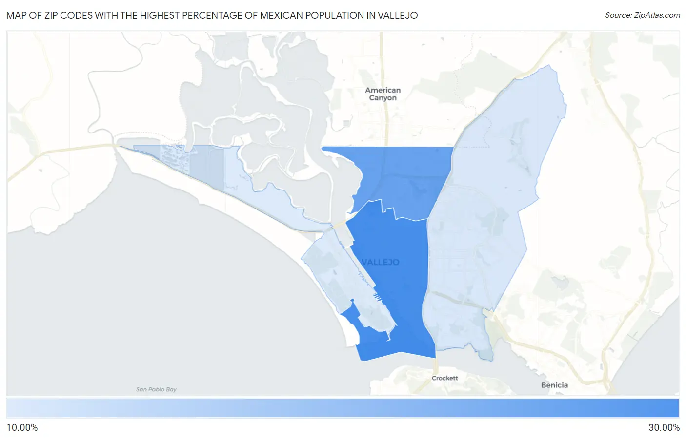 Zip Codes with the Highest Percentage of Mexican Population in Vallejo Map