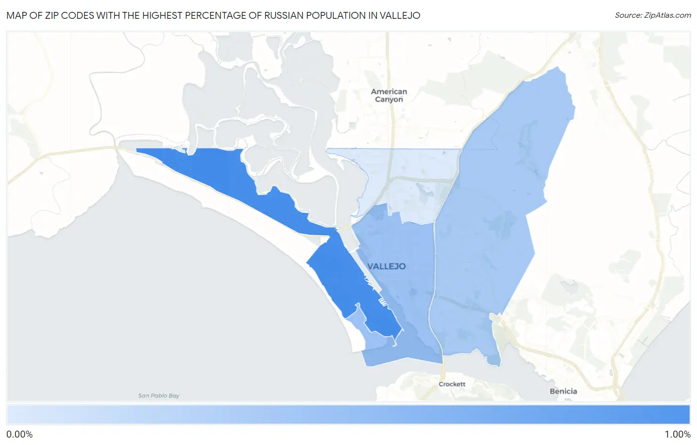 Zip Codes with the Highest Percentage of Russian Population in Vallejo Map