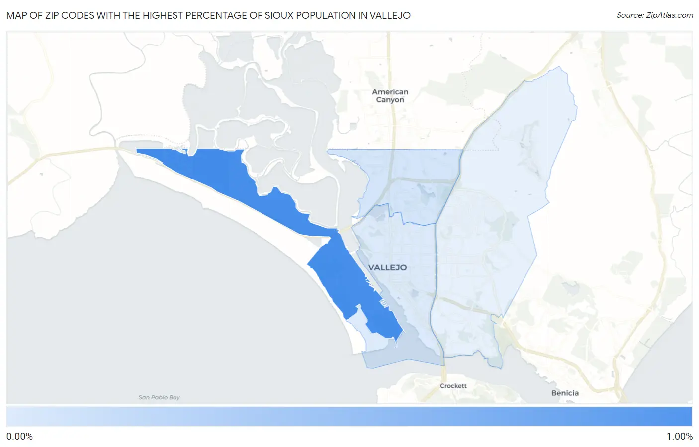 Zip Codes with the Highest Percentage of Sioux Population in Vallejo Map