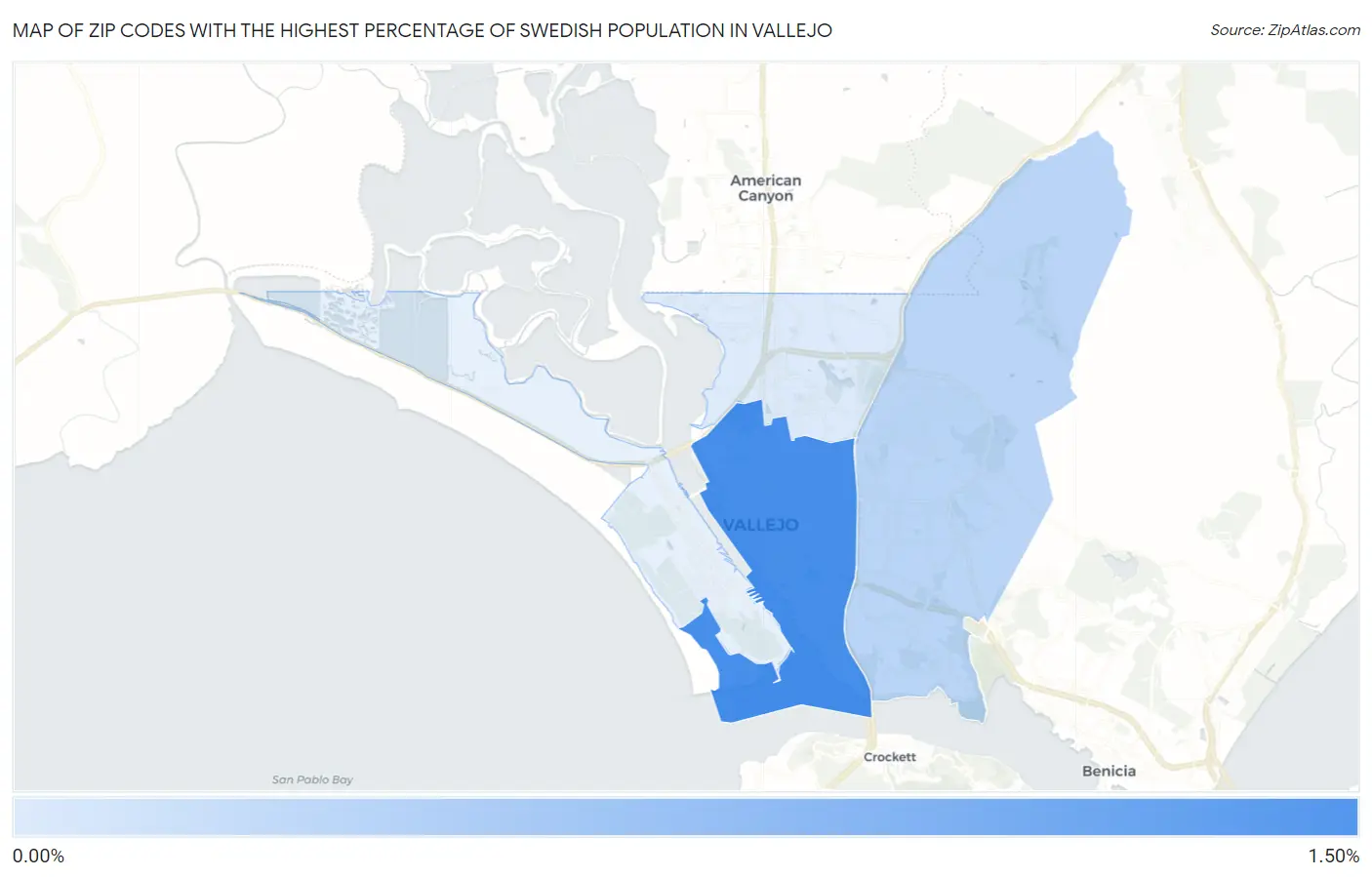 Zip Codes with the Highest Percentage of Swedish Population in Vallejo Map