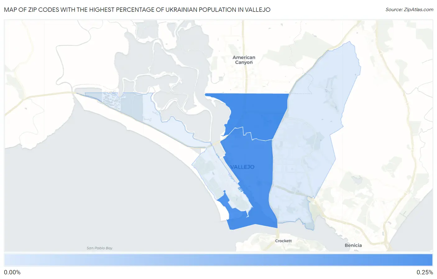Zip Codes with the Highest Percentage of Ukrainian Population in Vallejo Map