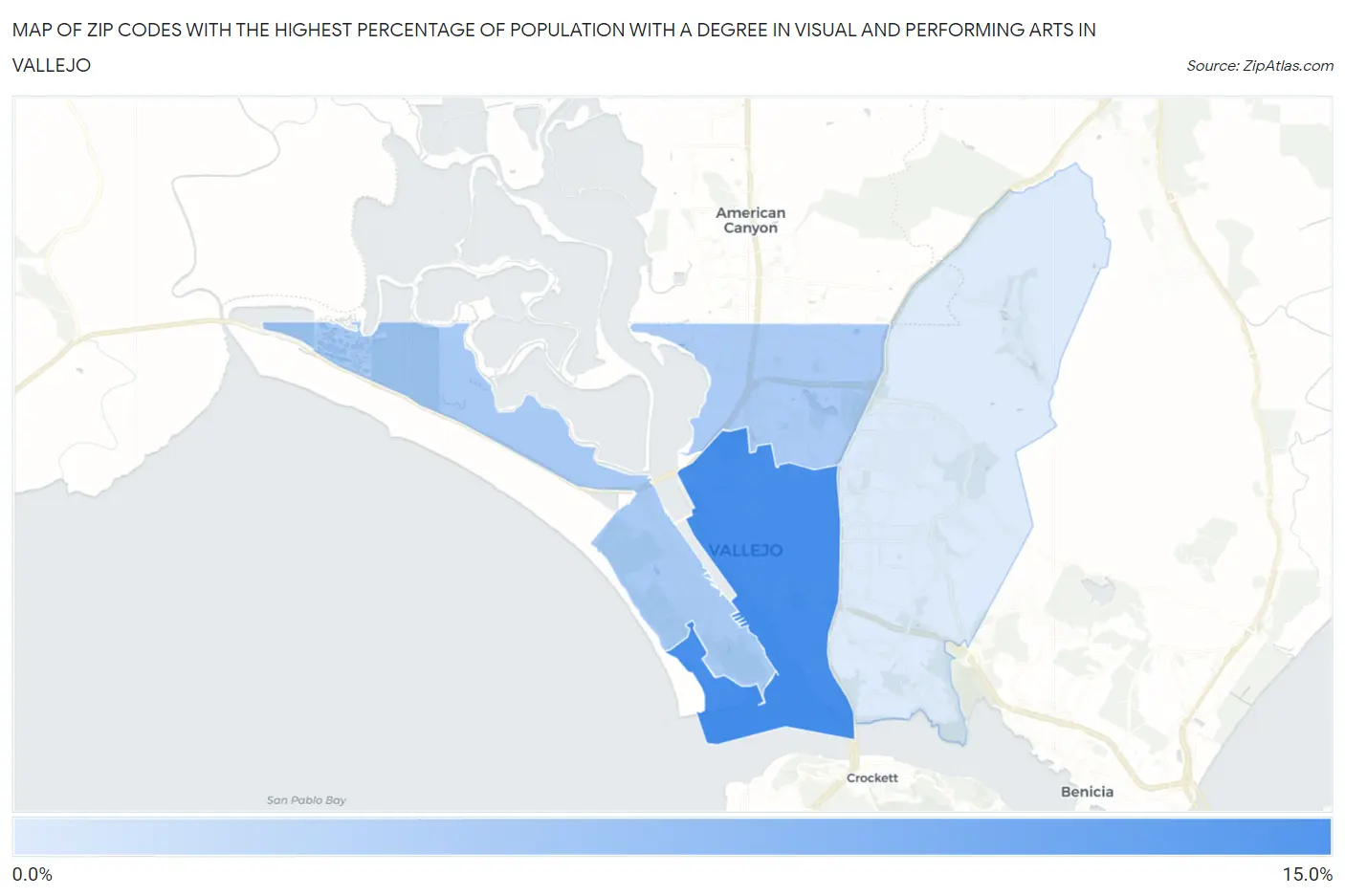 Zip Codes with the Highest Percentage of Population with a Degree in Visual and Performing Arts in Vallejo Map