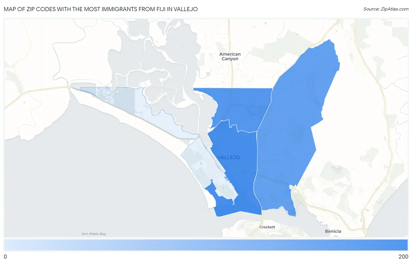 Zip Codes with the Most Immigrants from Fiji in Vallejo Map