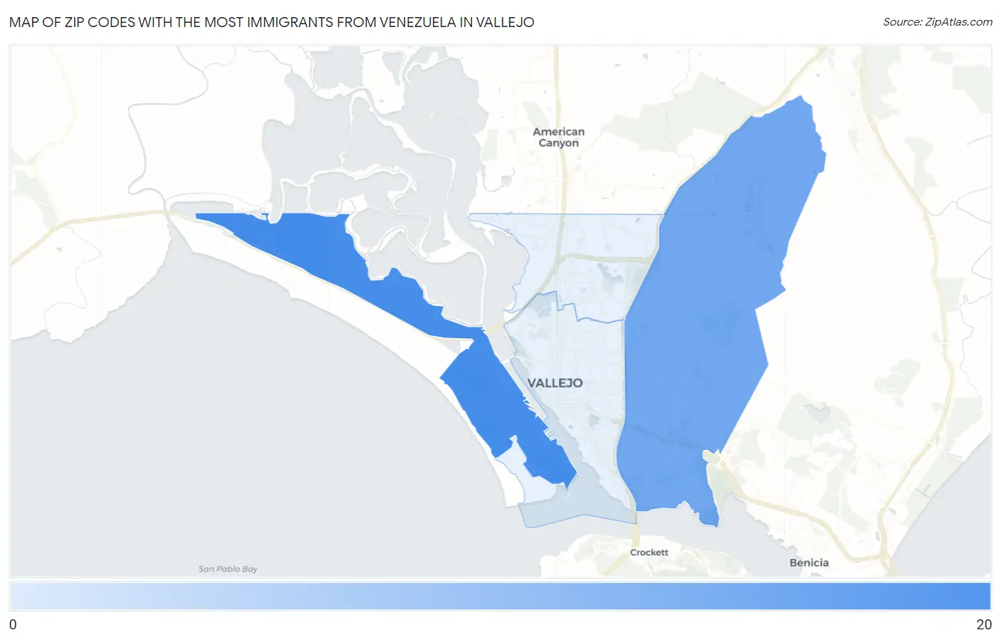 Zip Codes with the Most Immigrants from Venezuela in Vallejo Map