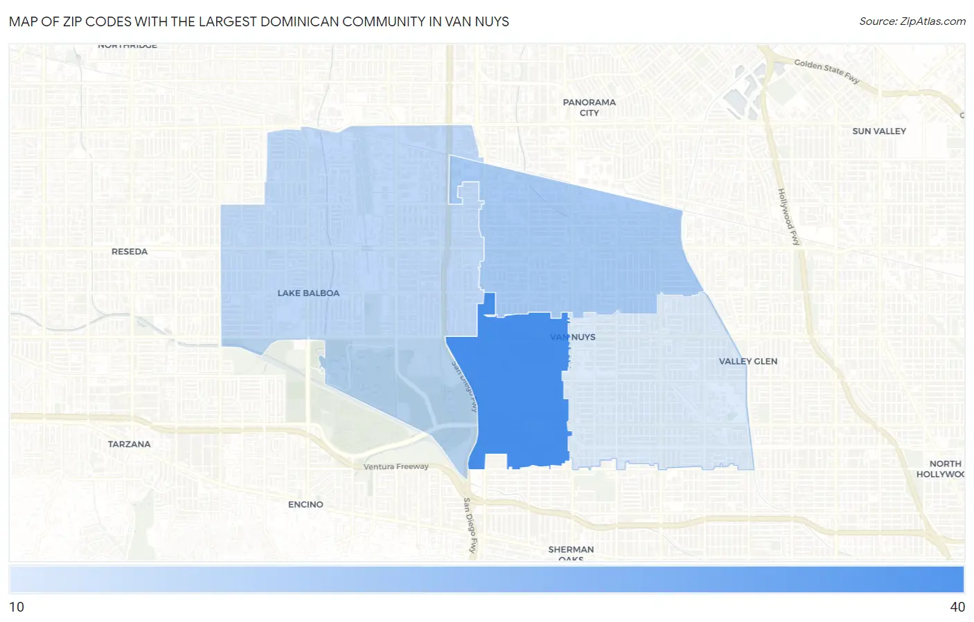 Zip Codes with the Largest Dominican Community in Van Nuys Map