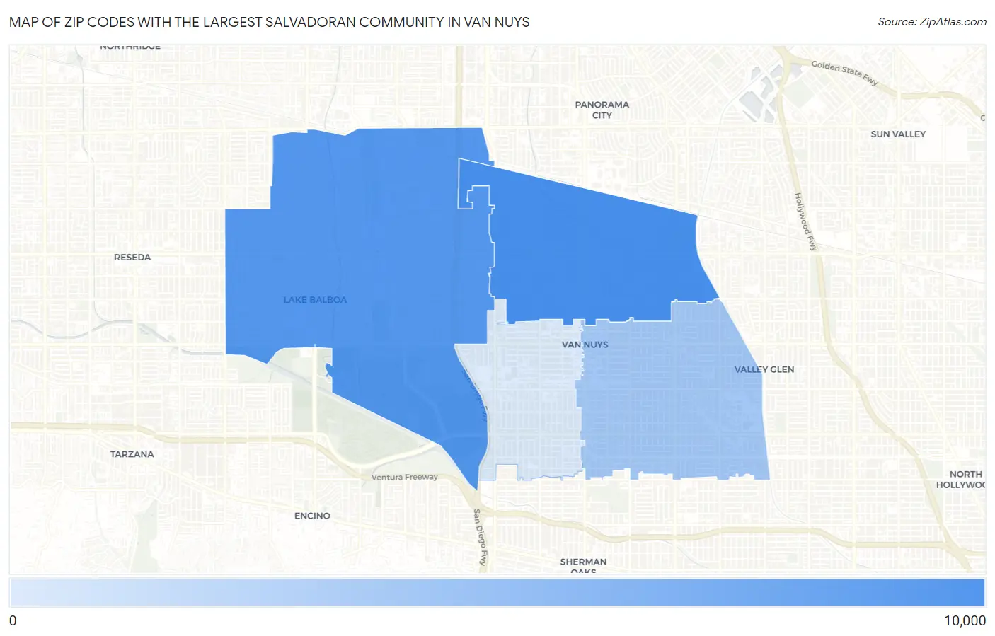 Zip Codes with the Largest Salvadoran Community in Van Nuys Map