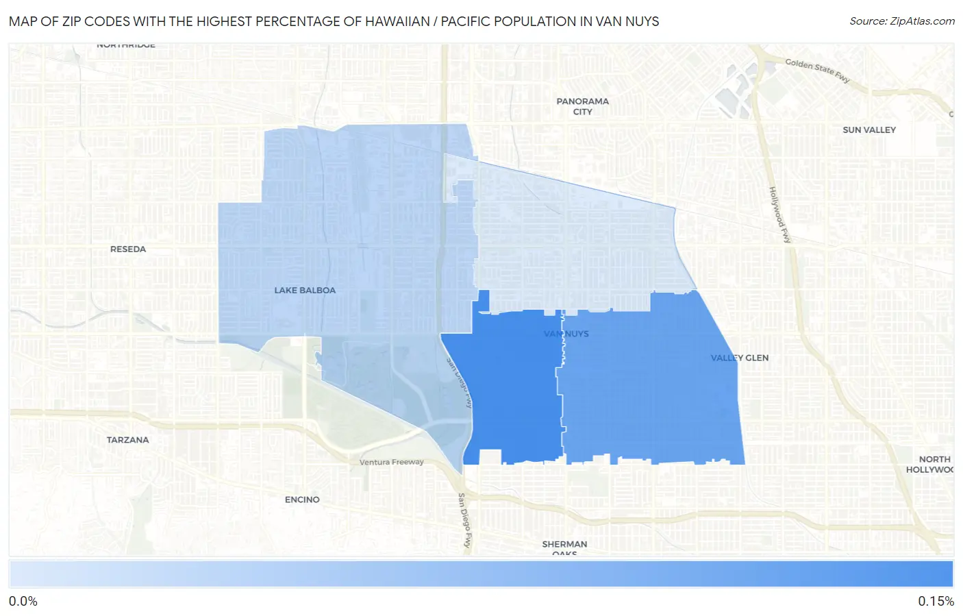 Zip Codes with the Highest Percentage of Hawaiian / Pacific Population in Van Nuys Map