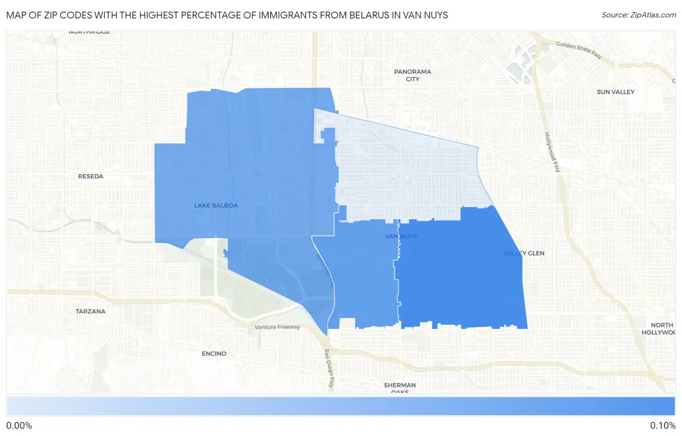 Zip Codes with the Highest Percentage of Immigrants from Belarus in Van Nuys Map