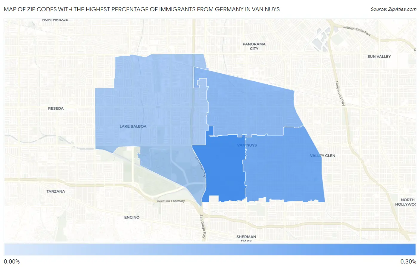 Zip Codes with the Highest Percentage of Immigrants from Germany in Van Nuys Map