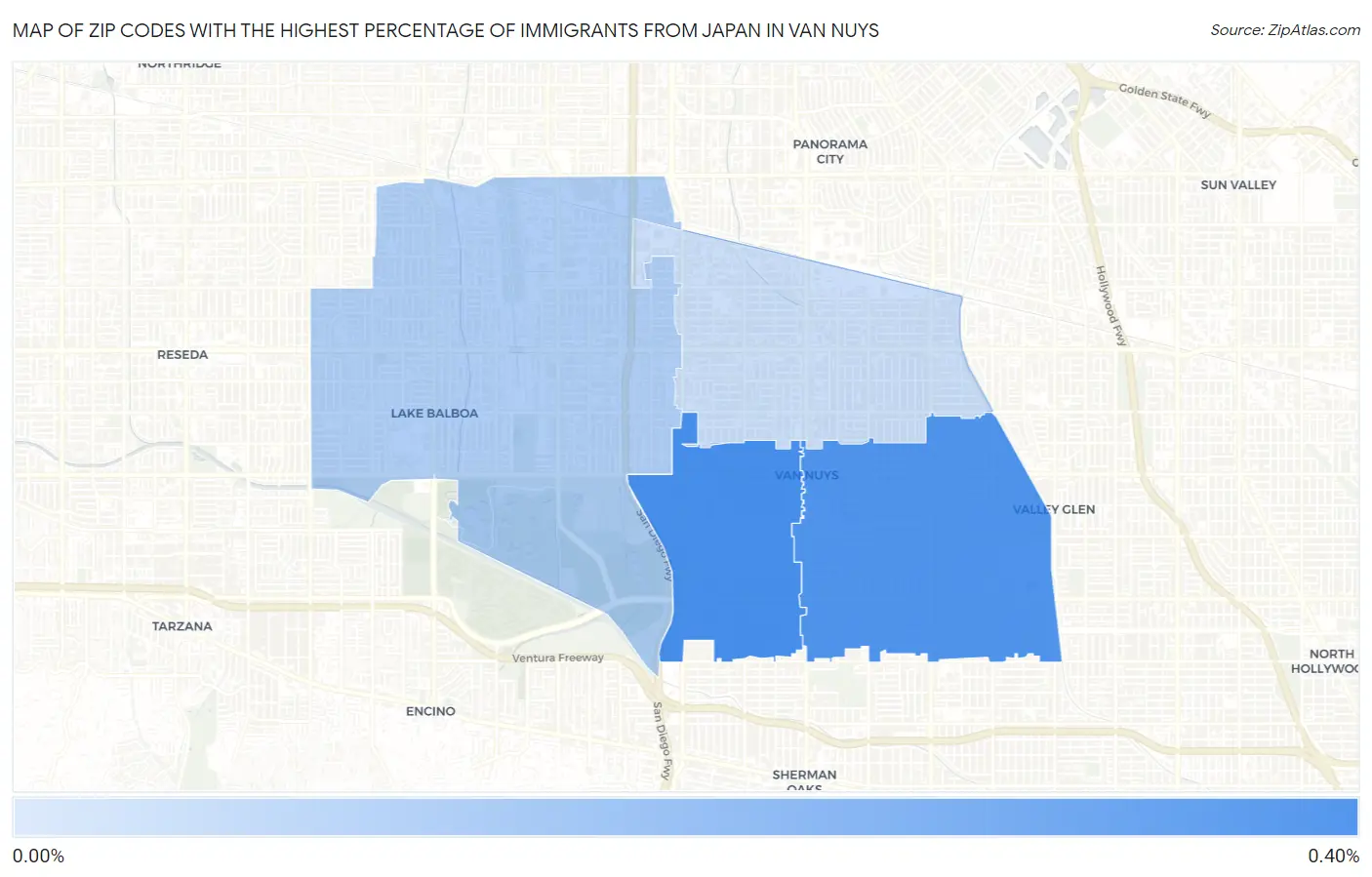 Zip Codes with the Highest Percentage of Immigrants from Japan in Van Nuys Map